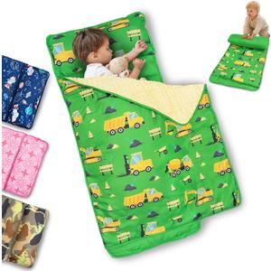 Primlect Toddler Nap Mat with Removable Pillow and Fleece Blanket, Extra Large 55''x35'' Sleeping Bag, Washable, Light, Easy to Roll up, Perfect for Daycare, Preschool, Kindergarten, Travel