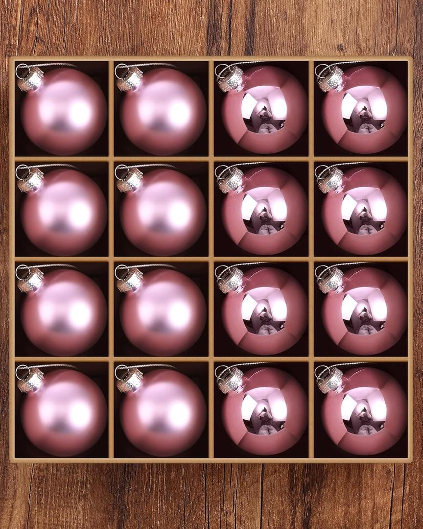 Syhood 16 Pcs Christmas Glass Ball Ornaments Set 2.36" Hanging Glass Bulbs with Loop Hanging String for Christmas Tree Decoration for Holiday Xmas Tree Gifts Home Decor (Pink)