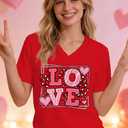Valentines Shirts for Women V-Neck Valentine Day T-Shirt Love Tee Heart Tops (S)