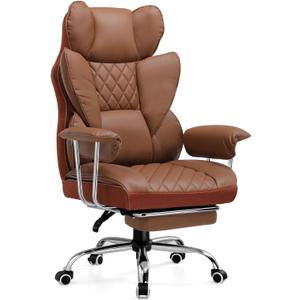 COMHOMA Big and Tall Office Chair, High Back Leather Gaming Chair with Footrest, Executive Ergonomic Office Chairs with Pocket Spring Lumbar Support and with Outward Fixed Soft Armrests