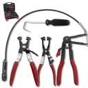 4PCS Long Reach Hose Clamp Pliers Tool Set - Flexible Wire Radiator Hose Clamp Remover for Automotive Coolant, Heater, Water Hose (8, Red)
