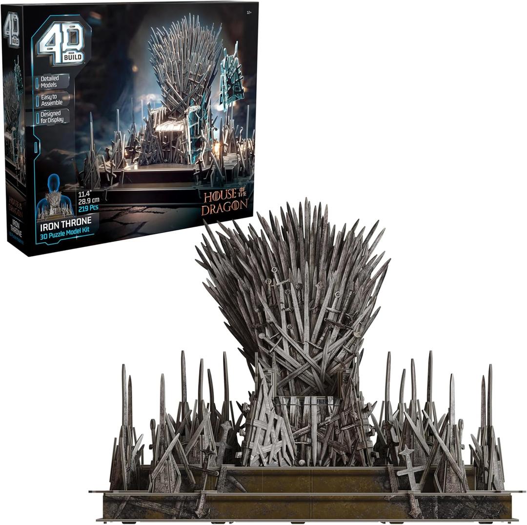4D Build, Game of Thrones Iron Throne 3D Model Kit, GOT Collectibles & Desk Dcor, Adult Puzzles for Fantasy Book GOT Fans, 3D Puzzles for Adults & Teens, 219 Pieces, for Ages 12 & Up