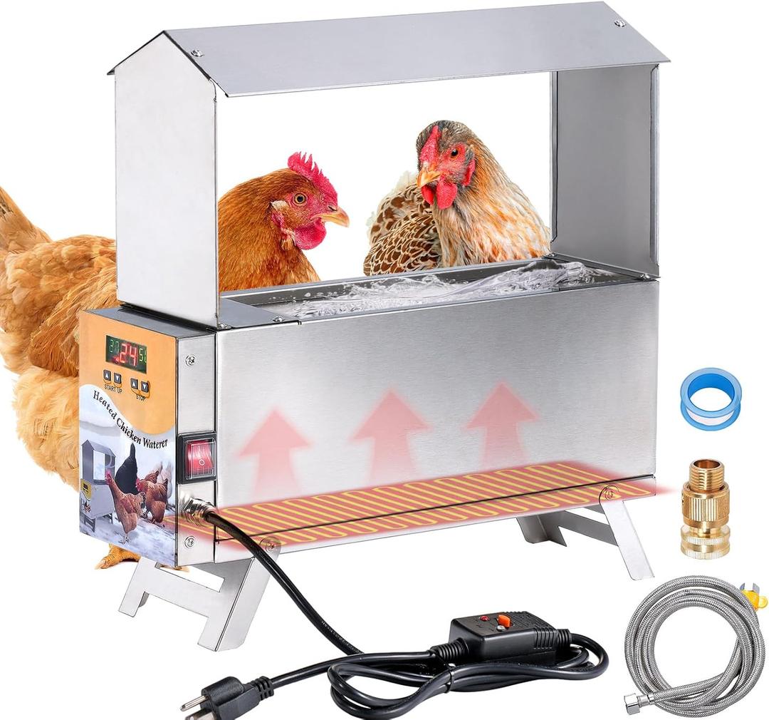 Heated Waterer for Chickens 2 Gallon Heated Chicken Waterer for Winter Chicken Water Heater with Adjustable Leg Anti-Freeze Poultry Duck Drinker Water Dispenser Heater Chicken Coop Accessories
