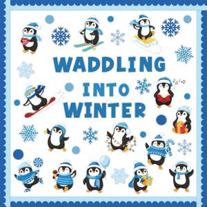 BelleAngle Winter Bulletin Board Decorations Set, Penguin Waddling Into Winter Christmas Classroom Decor Snowflake Cutouts for Holiday School Classroom Home Window Wall Door Decorations