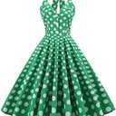 50s Dresses for Women Vintage 1950s Halter Retro Cocktail Dress 50s Polka Dot Pinup Rockabilly Audrey Hepburn Tea Party Dress L