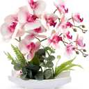 YOBANSA Decorative Real Touch Silk Orchid Bonsai, Artificial Flowers with Flower Pots Fake Flowers Arrangements for Home Decoration (New Pink 2)