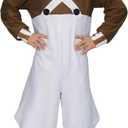 Vikidoky Brown Candy Chocolate Factory Worker Costume Jumpsuit Outfit Bodysuit with Leg Warmers Wig Halloween Cosplay Uniform (X-Large, Kids)
