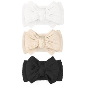 JOYOYO 3 Pcs Soft Wide Turban Baby Headbands with Double-Layer Bow for Baby Girls, Newborns, Toddlers(White, Beige, Black)