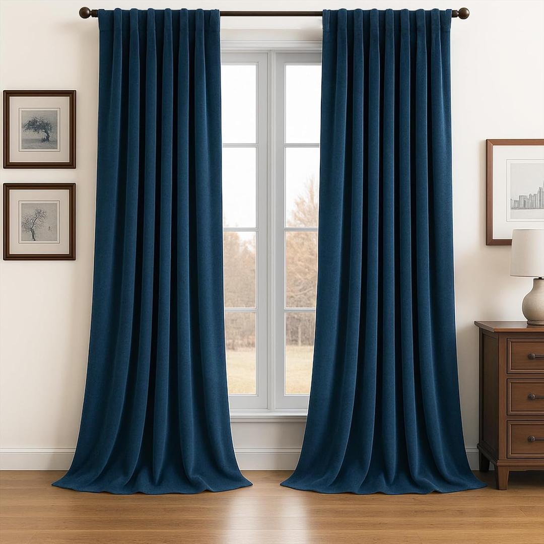 Topfinel Navy Blue Velvet Blackout Curtains 84 Inches Long for Living Room Bedroom Modern Luxury Room Darkening Thermal Insulated Soundproof Heavy Pinch Pleated Curtain Drapes with Hooks 2 Panels