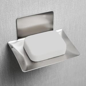 Soap Dish for Shower Wall, Stainless Steel Adhesive Soap Holder for Bathroom, 5 Slot Sponge Holder for Kitchen Sink, Bar Soap Tray with Drain Silver