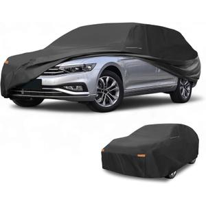 Waterproof All-Weather Universal Car Cover with Right Side Zipper & Mirror Pocket, 190T-PU Black Fits for Wagon 177" to 190" Length