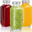 Juice Bottles with Lids, 16 Oz - Set of 3 - Clear Glass Jars with Caps - Reusable Empty Drink Containers for Juicing, Smoothies, Water, Milk, Kombucha Storage, Wellness Shots and More (3)