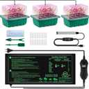 Verdenu 3PK Seed Starter Tray with Grow Lights and Tempe-Control Heat Mat, 36-Cell Large Seedling Starter Kit with Humidity Dome, Adjustable LED Lighting for Seed Germination,Temperature Adjustable