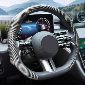 Zpana Carbon Fiber Car Steering Wheel Cover, Leather Non-Slip Vehicle Steering Wheel Cover for 14.5-15 Inch, Comfortable Auto Interior Protector Decoration Accessories, Universal Fit(Silver)