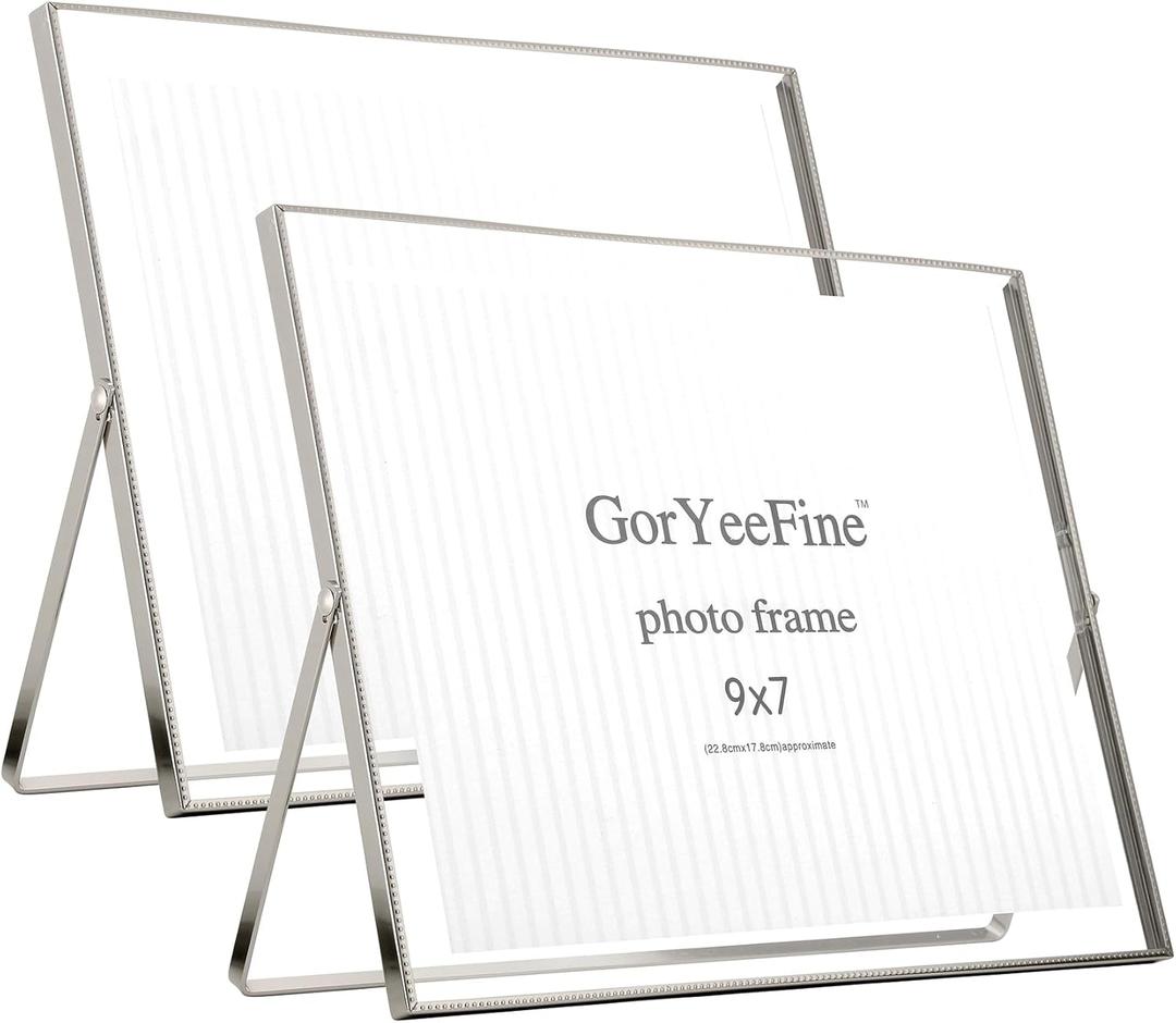Silver Floating Picture Frames Set of 2,For Picture 10x8''For 9x7''2PK Horizontal, Tabletop Shelf Photo Frame, Classy For Holiday, Wedding, Home or Office Decor