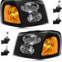 Headlight Assembly Compatible with GMC Envoy 2002-2009 Halogen Type Head Lamp, OE-Style Headlight Replacement for 15866070 15866071 GM2502220 GM2503220, Black Housing+Amber Reflector