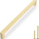 QOGRISUN 2 Pack Solid Brass Cabinet Pulls, 12-3/5 Inch Hole Center, Brushed Matte Gold Square Drawer Handles, Modern Brass Hardware for Kitchen Dresser Bathroom Cupboard Furniture