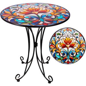 18" Outdoor Side Table, Mosaic Metal Accent Table, Indoor Small Round End Tables, Plant Stand Tables for Outside Yard Balcony Garden Bedside