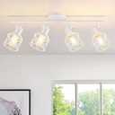 Baocuz 4Lights Kitchen Light Fixtures Ceiling Mount, Adjustable MultiDirectional White Flush Mount Ceiling Light Fixture with Metal Cage, Modern Spot Ceiling Lamp for Hallway, Dining Room, Bedroom