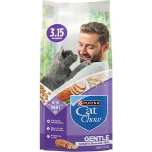 Purina Cat Chow Gentle Sensitive Stomach and Skin Dry Cat Food with Turkey - (Pack of 4) 3.15 lb. Bags, Expiry: 03/31/27