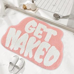 Get Naked Bath Mat, Trendy Bath Mat, Cute Bath Rugs for Bathroom Mat, Irregular Non Slip Shower Floor MatUltra Soft Mat Funny Bathroom Decor (Pink)