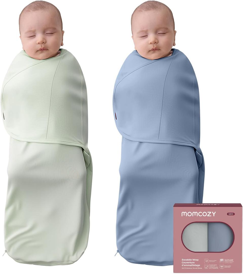 Momcozy Baby Swaddles for 0-3 Months, Noiseless Fasteners & Easy Wrap Design, Perfect for New Parents, Unisex Gift Set of 2, Green & Blue