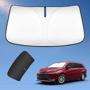 Sun Shade Sunshade for Toyota Sienna 2021-2025 2026 L LE SE XLE Limited Van Windshield Cover, 2-Layers Sun Shield 240T Silver Coating Sun Visor Foldable Window Shade Blocks UV Rays Car Accessories