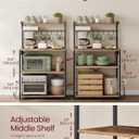 VASAGLE Kitchen Bakers Rack with Power Outlet, Coffee Bar 4-Tier with 8 S Hooks, Microwave Stand, Adjustable Shelf, 15.7 x 31.5 x 55.1 Inches, Rustic Brown and Ink Black UKKS029KD01