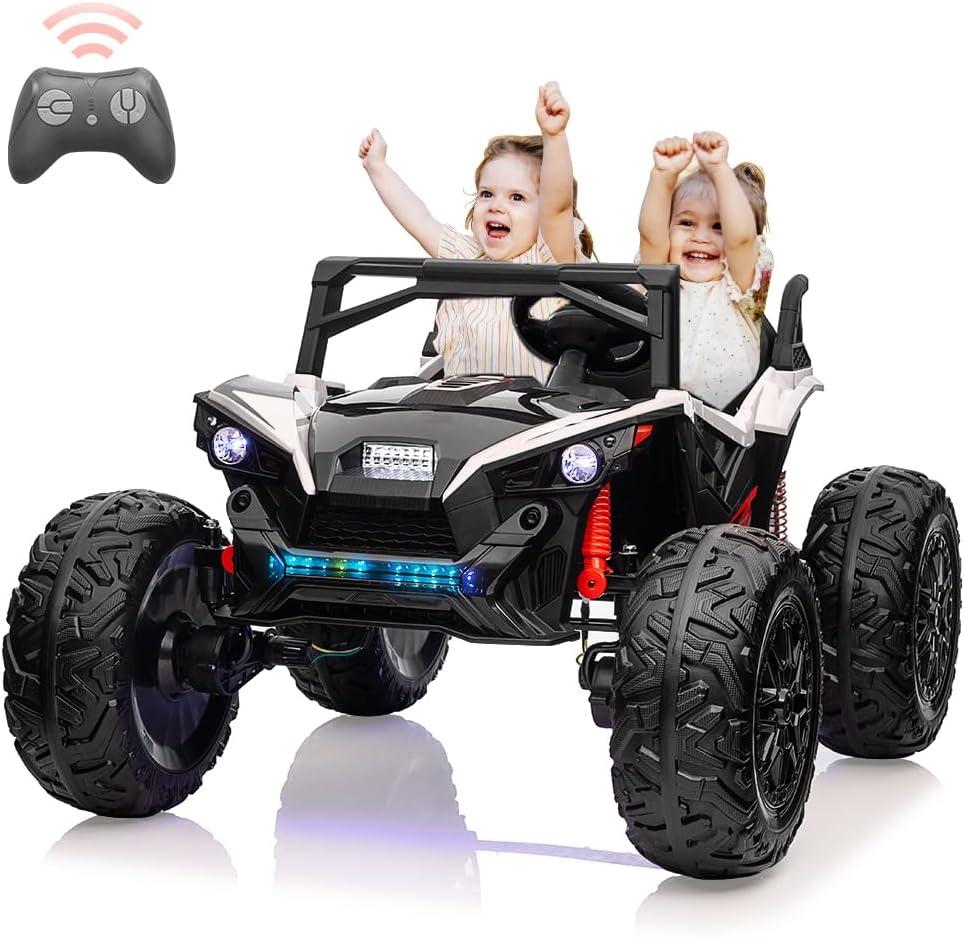 2 Seaters 24V Ride on UTV with Remote Control,10AH Battery, 400W Powerful Motors with 17" EVA Wheels, 20.5 Seat Width Electric Ride Toy with Metal Suspension,LED Lights,Music,Horn (White)
