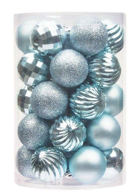 24 Pcs Baby Blue Christmas Tree Ornaments Set, 2.36" Shatterproof Christmas Balls, Xmas Hanging Ornaments Decorations for Tree Wreath Garland Holiday Wedding Indoor Party Decor, Missing Pieces