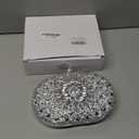 MAIRLOM Rhinestone Clutch Purses for Women Evening Wedding Formal - Round Pearl Clasp Handbag Crystal Gemstone Bag for Party Prom(Silver Clutch)