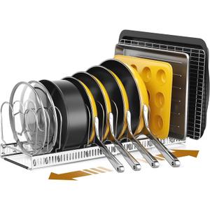 ORDORA Pots and Pans Organizer under Cabinet with Pan Holder: Expandable 11.8"-22.8" Kitchen Cabinet Organizer Rack, 12 Adjustable Dividers Storage for Cookie Sheets, Cutting Boards & Lid, Silver