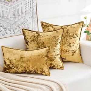 Premium Series, Crushed Velvet Throw Pillow Covers, Luxury Thick Cushion Cases for Home Decor, Gold, 18x18 Inch, Covers Only