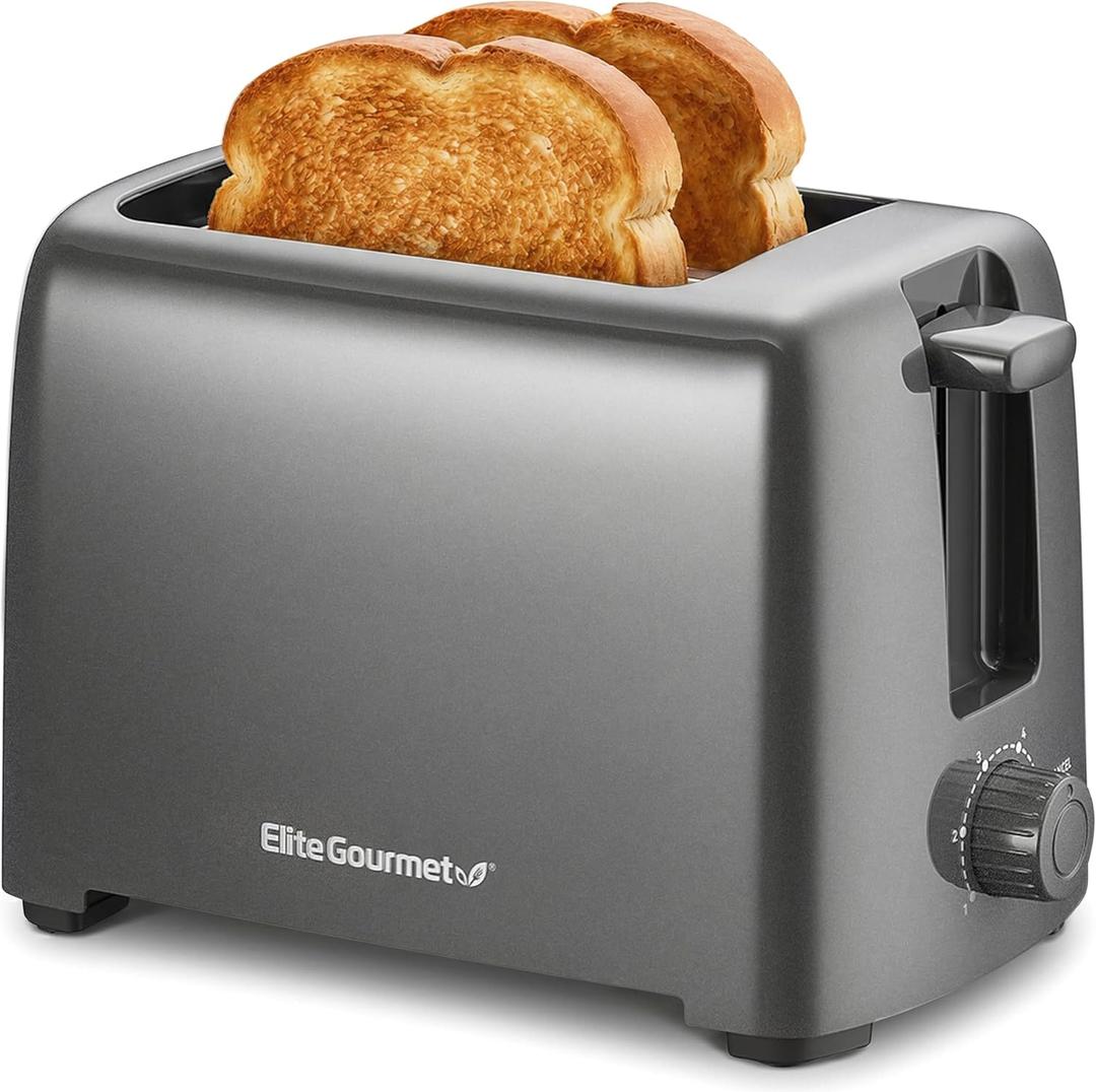 Elite Gourmet ECT1027G Cool-Touch 2 Slice Toaster, 6 Toast Settings & Cancel Function, Extra Wide 1.25 Slots Easily Fits Breads, English Muffins, Bagels & Waffles, Gunmetal Gray