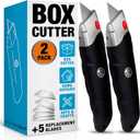 INTERNET'S BEST Premium Utility Knife Set | Retractable Box Cutter with Rubber Handle | Heavy-Duty Cutting for Cardboard, Carpet, Plastic | Retractable Blade | Includes 2 Razor Knives & Extra Blades