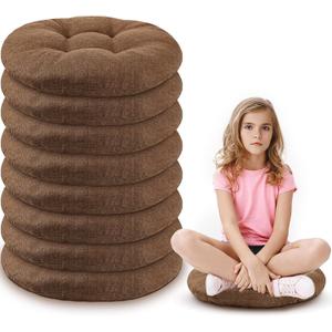 Fumete 8 Pcs 16 Inch Round Floor Cushions for Kids and Toddlers, Flexible Seating Classroom Furniture Floor Pillow for Home, Daycare, Preschool, Yoga and Meditation (Brown)