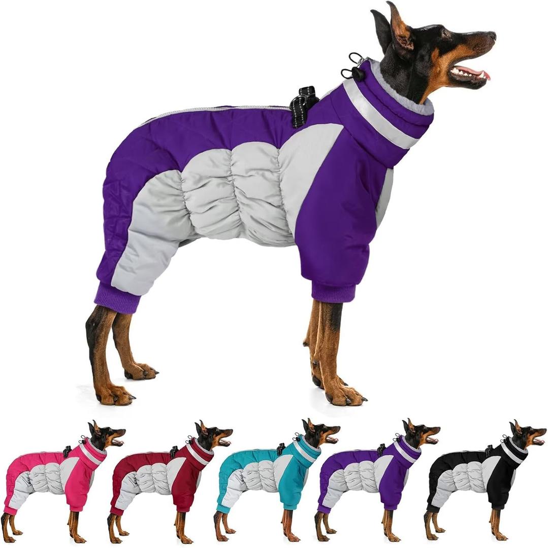 MIGOHI Full Body Dog Coat - Warm Reflective Winter Coat for Medium Dogs with Harness,Turtleneck Dog Fleece Jacket,Four-Leg Windproof Puffer Jackets Snowsuit with Zipper for Dogs (Large(Back:16.9"))