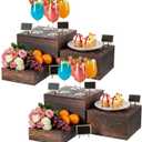 6 Pcs Vintage Brown Square Wooden Cake Stands, Rustic Wood Cake and Cupcake Stands, Table Wooden Stackable Display Stand Box for Catering Dessert Collectibles Jewelry Figures Show