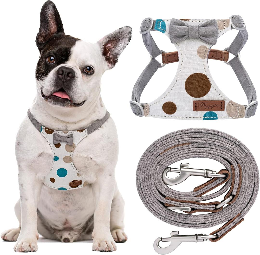 Puppytie No Pull Dog Harness with Multifunction Dog Leash,Soft Adjustable No Choke Escape Proof Pet Harness Vest for Medium Dogs,Polka dots Smoke Grey,M (M(16.5-31lb)