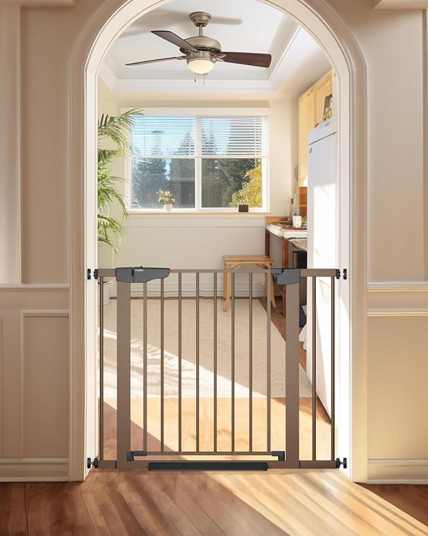 Cumbor 29.7-40.6" Baby Gate for Stairs, Mom's Choice Awards Winner-Dog Gates for Doorways, Pressure Mounted Self Closing Pet Gates for Dogs Indoor, Durable Safety Child Gate, New Mom Gifts, Brown (29.7-40.6"W x 30.5"H, Brown)