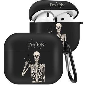Boaretiu for Airpods 4 Case Cute Cartoon Kawaii - with Keychain Funny Design Cover with Carabiner Fun Cool Shell Stylish for Girls Teens Women Cases for Air pods 4, Skull