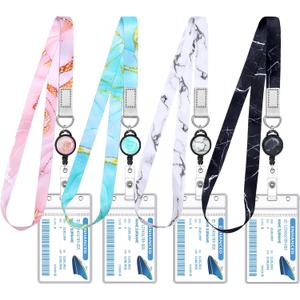 4 Pack Cruise Lanyard for Ship Cards Marble Cute Lanyards with Retractable Badge Reels Waterproof ID Badge Holder, 2026 Cruise Essentials Accessories
