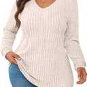 WYNNQUE Womens Plus Size Tops Long Sleeve V Neck Shirts 2025 Fall Fashion Tunic Sweaters Dressy Casual Winter Clothing Apricot 3XL