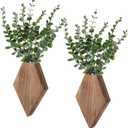 Chunful 2 Pcs Wooden Wall Planter Decor Hanging Fake Plants Greenery Flowers Holder Vase Boxes for Wall Bohemian Farmhouse Room Kitchen Office Indoor Decoration(Wooden Color,7.1 x 4.7 x 1.2 Inches)