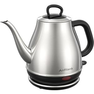 Electric Gooseneck Kettle, 1L 1500W Fast Boil, 100% Stainless Steel BPA Free Pour-Over Coffee & Tea Kettle, Water Boiler with Auto Shut & Boil-Dry Protection, Silver