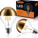 Half Chrome Light Bulb,6W (60W Equivalent) Dimmable LED Edison Bulbs,G80/G25 Globe Shape Decorative,Half Gold Reflected Light,2700K Soft White E26 Base Pack of 2