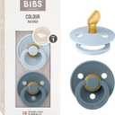 Bibs Colour Pacifier 2-Pack | BPA Free Soother, Round Nipple. Natural Rubber Latex, (Baby Blue / Petrol)