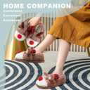 ASHION Women's Cute Fuzzy Reindeer House Slippers Stuffed Animal Bedroom Slippers Cozy Christmas Indoor Shoes (7-7.5)