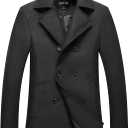 chouyatou Men's Classic Notched Collar Double Breasted Wool Blend Pea Coat (X-Large, Black)