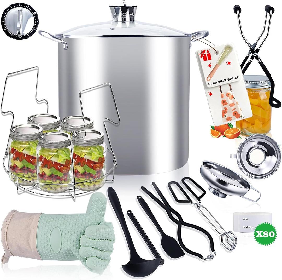Canning Pot-Canning supplies starter kit, Stainless Steel Canning Tool Kits Set for Beginners, Water bath canner with rack for canning